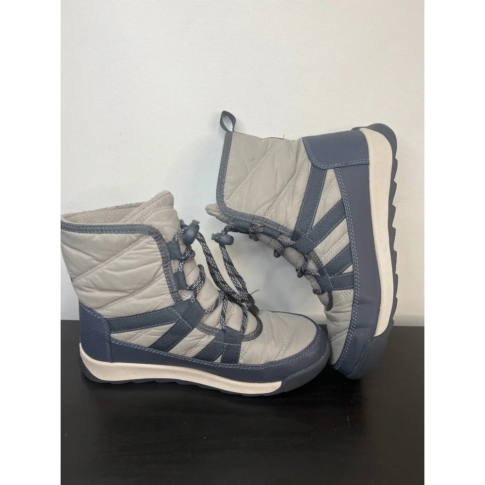 Sorel Whitney II Puffy Mid Boots Grey Navy Waterproof Winter Size 3 LY4914-419